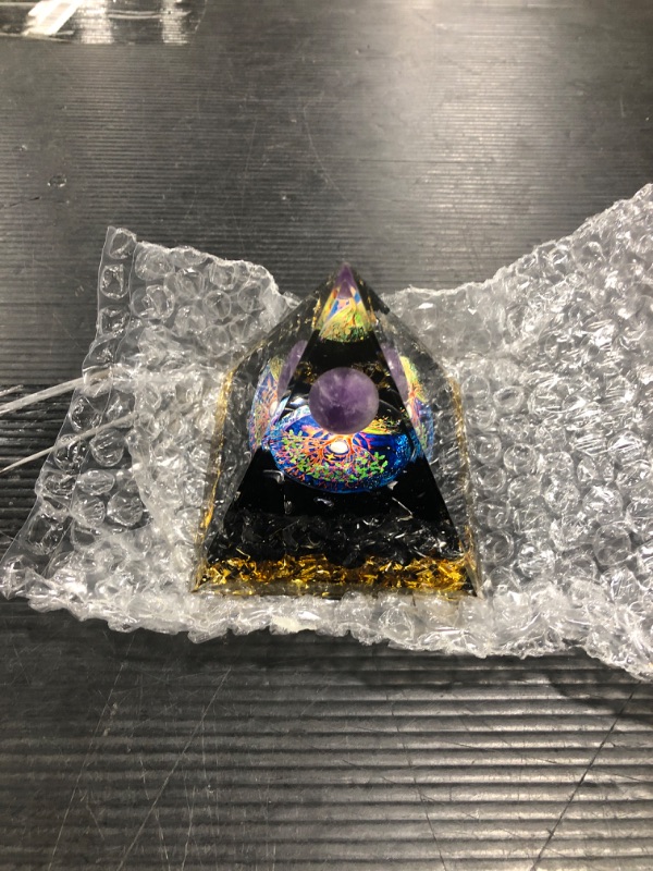 Photo 1 of Organite Orgone Pyramid Extra Large 95 MM - Orgone Energy Pyramid with Evil Eye, Hematite, Tiger Eye, Black Obsidian Crystals and Healing Stone - Orgonite Pyramids Crystals and Positive Energy
