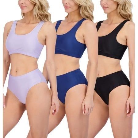 Photo 1 of Real Essentials 3 Pack: Womens 2-Piece Bikini Modest Teen Adult Athletic Beach Swimsuit Tankini -Large

