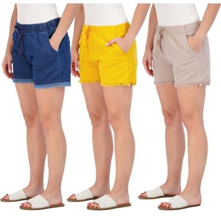 Photo 1 of Real Essentials 3 Pack: Women S Denim Cutoff Casual Khaki 3.5 Inseam Shorts - Drawstring 3xl
