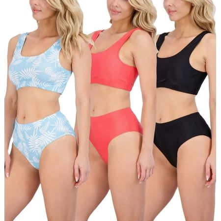 Photo 1 of Real Essentials 3 Pack: Womens 2-Piece Bikini Modest Teen Adult Athletic Beach Swimsuit Tankini - Available in Plus Size
Medium 