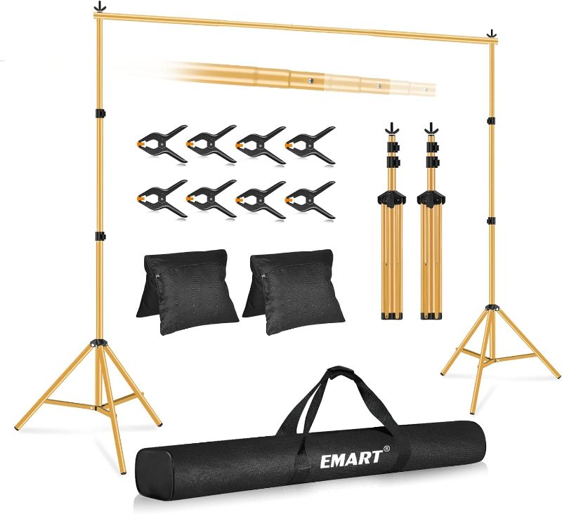 Photo 1 of Emart Backdrop Stand - Gold - 10x7Ft Adjustable Backdrop Stand for Paties, Photography Photo Back Drop Stand, Background Support Stand 10x7ft Gold
