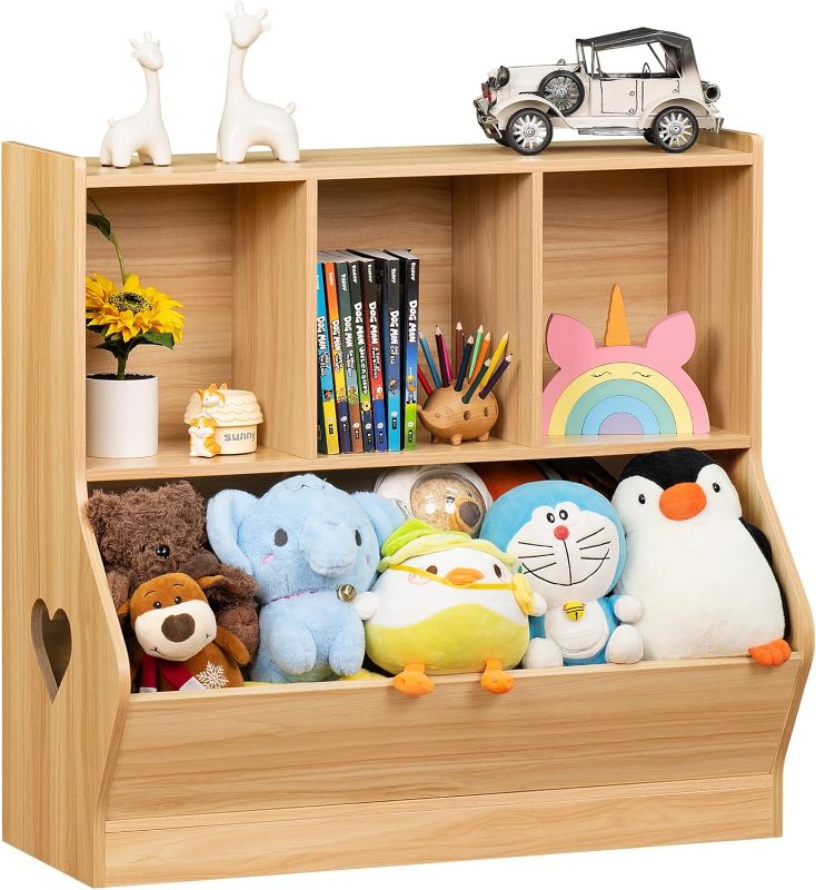 Photo 1 of Lerliuo Kids Toy Storage Organizer, Children Small Bookcase and Bookshelf, Toddler 4 Cubby Toy Storage Cabinet, Toy Shelf for Playroom, Bedroom, Living Room, Nursery, School 30.51'' H (Natural) Natural 2 Tier