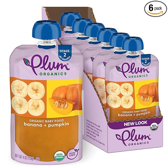 Photo 1 of exp 07/24 Plum Organics Stage 2 Organic Baby Food - Banana and Pumpkin - 4 oz Pouch (Pack of 6) - Organic Fruit and Vegetable Baby Food Pouch
