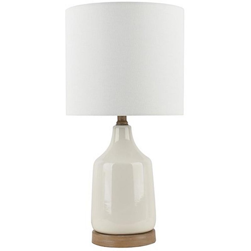 Photo 1 of Hampton Bay Saddlebrook 21.5 in. Cream Ceramic and Faux Wood Table Lamp with White Fabric Shade - Title 20
