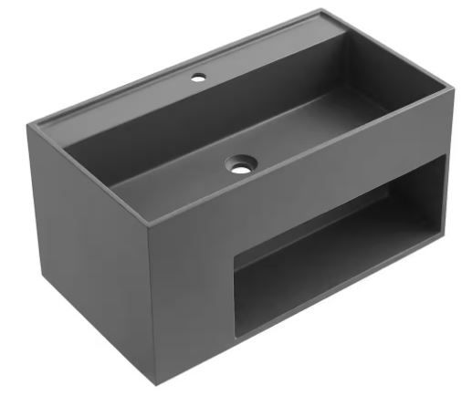 Photo 1 of 40 in. Wall-Mount Bathroom Solid Surface Vanity with Special Storage Area in Matte Gray
