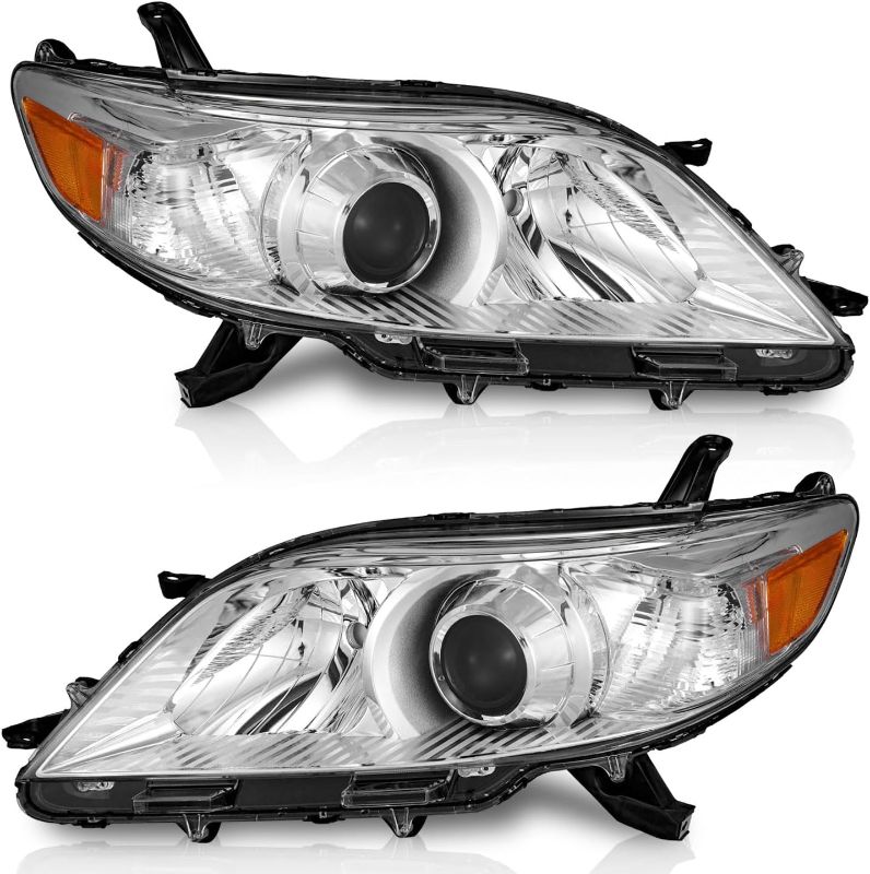 Photo 1 of Headlights Assembly Compatible with 2011-2020 Toyota Sienna Headlamp Replacement Chrome Housing Amber Reflector Driver & Passenger Side
