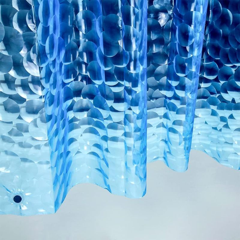 Photo 1 of iecolike EVA 3D Blue Water Cube Plastic Shower Curtain Liner, Waterproof Shower Liner with 3 Magnets