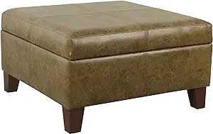 Photo 1 of Homepop Home Decor | K2380-YDQY-2 | Luxury Large Faux Leather Square Storage Ottoman | Ottoman with Storage for Living Room & Bedroom, Brown Light Brown