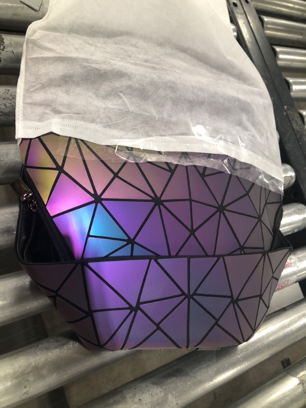 Photo 2 of LorranTree Geometric Backpack Luminous Backpacks Holographic Reflective Bag Lumikay Bags Irredescent Rucksack Rainbow A2