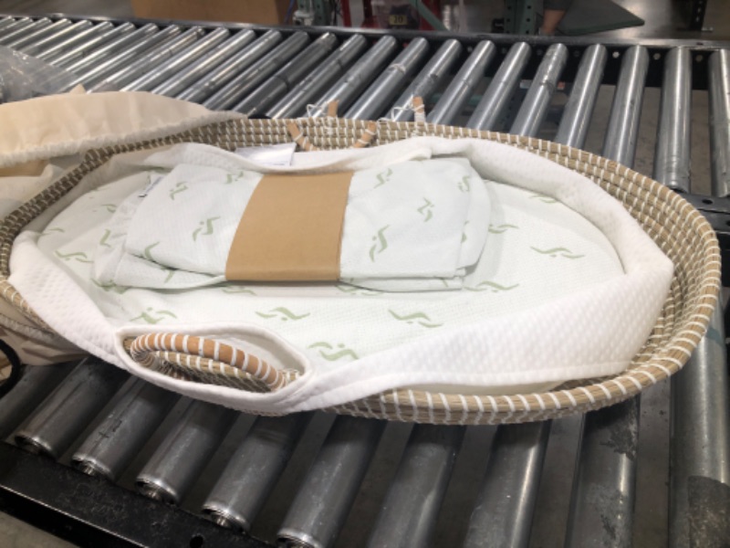 Photo 2 of Baby Changing Basket - with Thick Pad & 3 Waterproof Bamboo Jacquard Covers. Organic Seagrass Moses Basket for Babies - CPSC Compliant, Premium Changing Table Topper - Unique Boho Baby Decor Natural / White