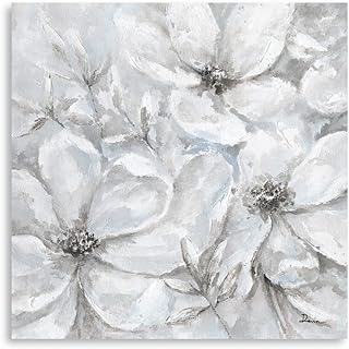Photo 1 of White Grey Flowers Wall Pictures: Grey Wall Decor Gray Wall Art Large Abstract Blossoom Grey Floral Painting Grey Canvas Poster Modern Framed Elegant Prints for Bathroom Bedroom Living Room 20"x 20"