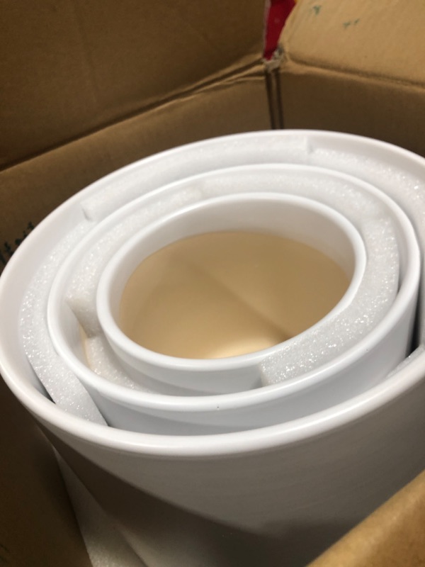 Photo 1 of LE TAUCI Planters for Indoor Plants, 10/8/6 Inch Ceramic Plant Pots Indoor, Contemporary Mid-Century Design Pot with Drainage Hole, Cylinder Planter for Home Decor and Gardening, Set of 3, Satin White