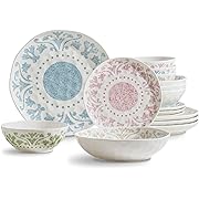 Photo 1 of 16-Piece Mixed Color Dinnerware Set, Service for 4, Assorted Porcelain Plates and Bowls, Ceramic Dish Set, Contemporary Style
