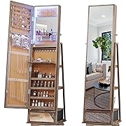 Photo 1 of Lvifur 360° Rotating Jewelry Armoire, Full Length Mirror Large Capacity 3 Color Dimmable Jewelry Organizer Armoire, Lockable Floor Standing Cabinet with Built-in Mirror for Bedroom, Cloakroom
