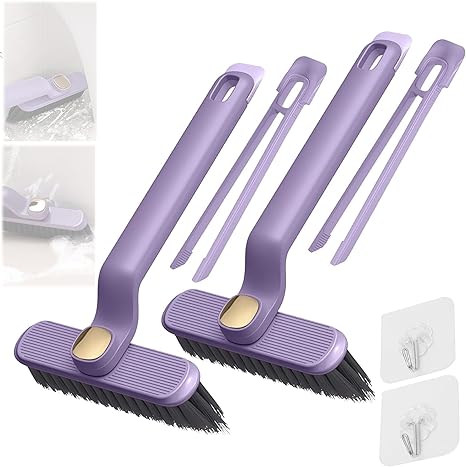Photo 1 of 2 PCS Multi-Function Rotating Crevice Cleaning Brush, 360 Degree Rotating No Dead Corners Hard Bristle Crevice Gap Brush Tool for Bathroom Household Kitchen (Purple), JC005-Zi-2p-WYQ