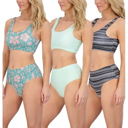 Photo 1 of Real Essentials 3 Pack: Womens 2-Piece Bikini Modest Teen Adult Athletic Beach Swimsuit Tankini - Available in Plus Size
