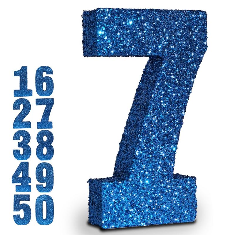 Photo 1 of 10 Inch Blue Glitter Number 7, Birthday Decorations for Men and Boys,Number Centerpieces for Table Decorations,Anniversary Decorations Table Toppers 7-10 inch