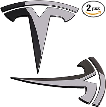 Photo 1 of Tesla Model Y Replacement Logo Emblem, Front & Back Trunk T Logo Replace 3D Badge Metal Sticker Car Accessories (Glossy Black)