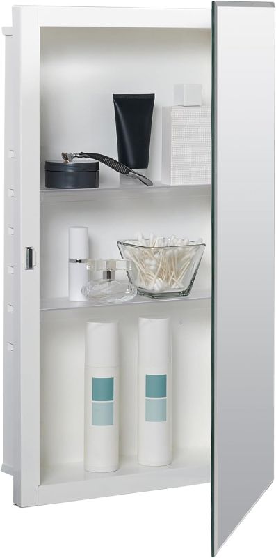 Photo 1 of Zenna Home Frameless Mirror Medicine Cabinet, 16" W x 26" H, Made for Recessed or Surface Mount, Powder Coated Steel Body, with Beveled Edge Mirrored Door and 2 Storage Shelves,White
