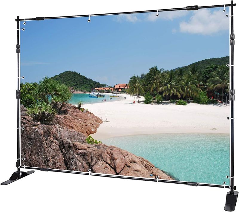 Photo 1 of Voilamart Step and Repeat Display Backdrop Banner Stand 10' x 8' Adjustable Telescopic Display Backdrop Stand for Trade Show, Photo Booth, Wall Exhibitor Background with Carrying Bag
