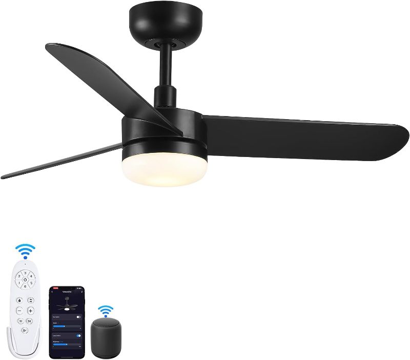 Photo 1 of Ceiling Fan with Light,36 inch Black Ceiling Fan, Remote Control Dimmable, Smart Ceiling Fan Compatible with Alexa, Black Mute Ceiling Fan Suitable for Bedroom Restaurant Kitchen attic Balcony