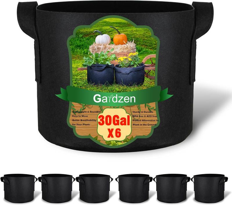 Photo 1 of Gardzen 6-Pack 30 Gallon Grow Bags, Aeration Fabric Pots with Handles, Heavy Duty Cloth Pots for Plants
