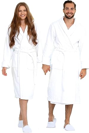 Photo 1 of BIOLINEN Premium 100% Cotton Terry Shawl Bath Robe Collar with FREE Slippers - ONE Unisex Men & Women Spa Robe
