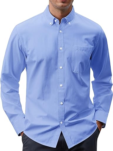 Photo 1 of J.VER Mens Oxford Dress Shirts Regular Fit Long Sleeve Button Down Collar Shirt with Pocket Blue MEDIUM