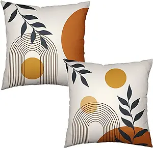 Photo 1 of Boho Pillow Covers 22 X 22 Green Leaf Mid Century Farmhouse Decorative Pillow Cases Set of 2 Outdoor Abstract Orange Sunset Pillowcase Geometric Minimalist Cushion Cases for Home Couch Sofa