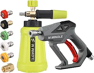 Photo 1 of M MINGLE High Pressure Washer Gun Snow Foam Lance, 4000 PSI Cannon Foam Blaster Power Washer with 1/4" Quick Connector, Car Wash Foam Cannon Kit with 5 Pressure Washer Nozzle Tips, 1 Liter