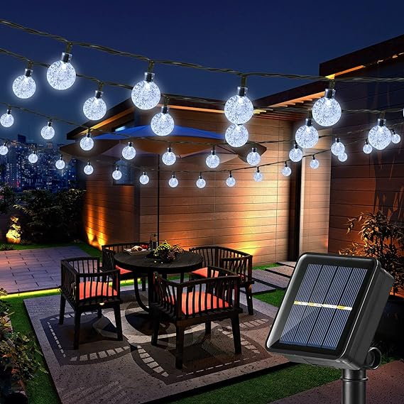 Photo 1 of Solar String Lights Outdoor 100LED 72ft Crystal Globe Lights with 8 Lighting Modes, Waterproof Solar Powered Patio Lights for Outdoor Garden Yard Porch Wedding Party Home Decor (White)