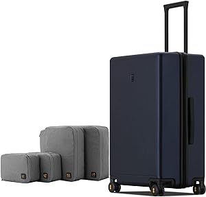 Photo 1 of LEVEL8 Elegance Checked Luggage, 24 Inch Hardside Suitcase, Lightweight PC Matte Hardshell with TSA Lock, Spinner Wheels - Navy blue Navy Blue 24-Inch