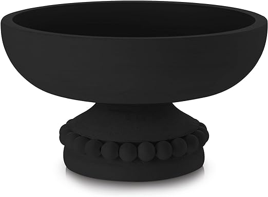 Photo 1 of Amyhill Distressed Beaded Wood Pedestal Bowl Decorative Wooden Beaded Bowl Wood Pedestal Bowl Beaded Serving Bowl for Farmhouse Kitchen Decor (Black)