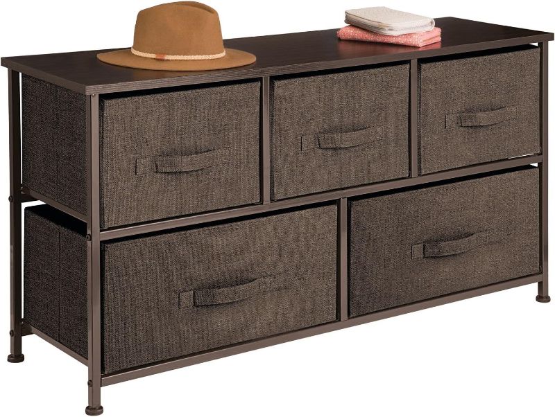 Photo 1 of mDesign 21.65" High Steel Frame/Wood Top Storage Dresser Furniture Unit with 5 Removable Fabric Drawers - Wide Bureau Organizer for Bedroom, Living Room, Closet - Lido Collection, Espresso Brown
