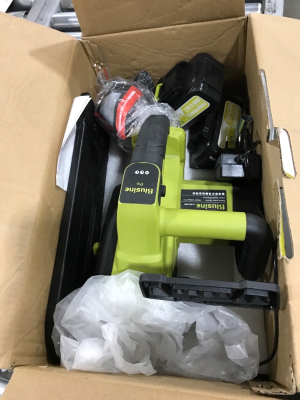 Photo 2 of Electric Chainsaw Cordless, 14 inch 1800W Mini Chainsaw Brushless(21V 6.0Ah Battery & Charger included), Portable Chain Saw Handheld for Tree Felling, Limbing, Pruning - Lemon Green