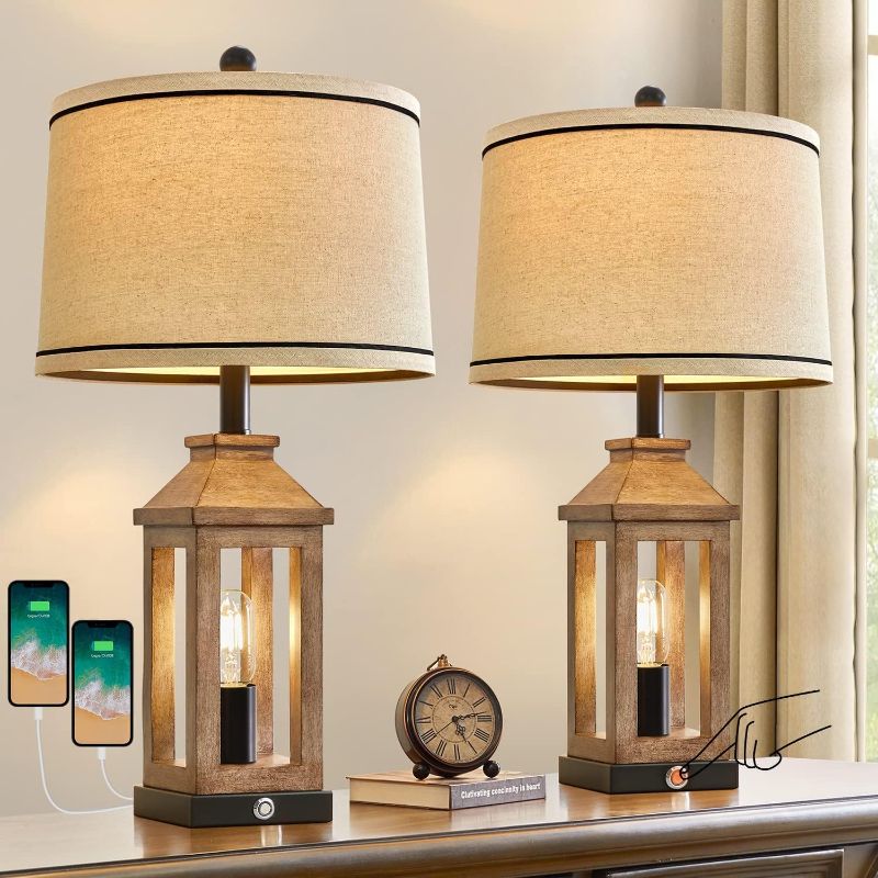 Photo 1 of 25.25" Farmhouse Dual USB Charging Ports 3-Way Dimmable Touch Control Table Lamp with Nightlight Vintage Modern Lamps for Living Room Bedroom