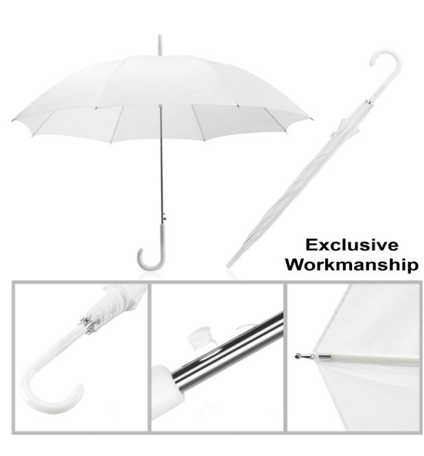 Photo 1 of Pack of 2 Wedding Style Stick Umbrellas Large Canopy Windproof Auto Open J Hook Handle in Bulk (Crystal Clear) Transparent 46 Inch - 2 Pack