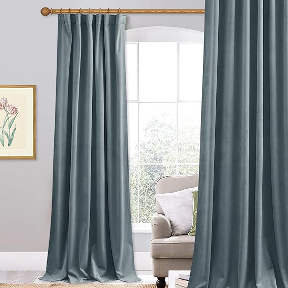 Photo 1 of StangH Nursery Kids Velvet Curtains 96 inch - Stone Blue Room Darkening Thermal Insulated Curtains for Living Room, Home Decor for Party Backdrop, W52 x L96, 1 Panel
