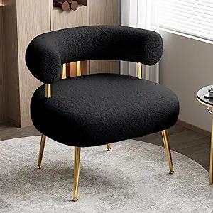 Photo 1 of SEYNAR Mid Century Sherpa Boucle Accent Chair, Round Upholstered Barrel Arm Chair for Small Spaces, Fluffy Side Corner Sofa Chair for Living Room, Bedroom, Vanity, Office, Reading Nook(BLACK)