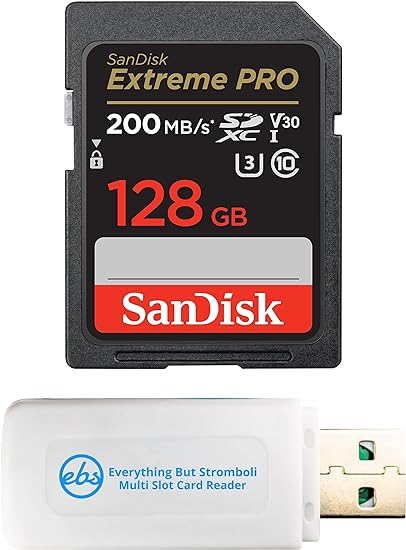 Photo 1 of SanDisk 128GB Extreme Pro Memory Card works with Canon EOS Rebel T5, T6, T6i, T7i, EOS 5D Mark IV, 6D Mark II, 5D Mark III, DSLR Camera SDXC 4K V30 UHS-I with Everything But Stromboli Combo Reader
