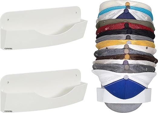 Photo 1 of 4-Pack Baseball Cap Rack, Wall Mountable Hat Organizer, Hat Racks Ideal for Stylish Hat Display and Storage, Holds Up to 20 Caps, Sleek White