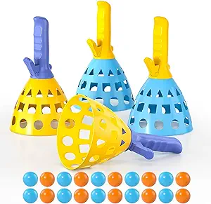 Photo 1 of TEMI Pop Pass Catch Ball Game with 4 Catch Launcher Baskets and 20 Balls, Beach Toys Backyard Outdoor Indoor Game Age 3 4 5 6 7 8 9 10+ Years Old Boys Girls Kids Adults Family Christmas Easter Gifts