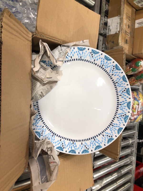 Photo 2 of Corelle Everyday Expressions 12-Pc Dinnerware Set, Service for 4, Durable and Eco-Friendly, Higher Rim Glass Plate & Bowl Set, Microwave and Dishwasher Safe, Azure Medallion