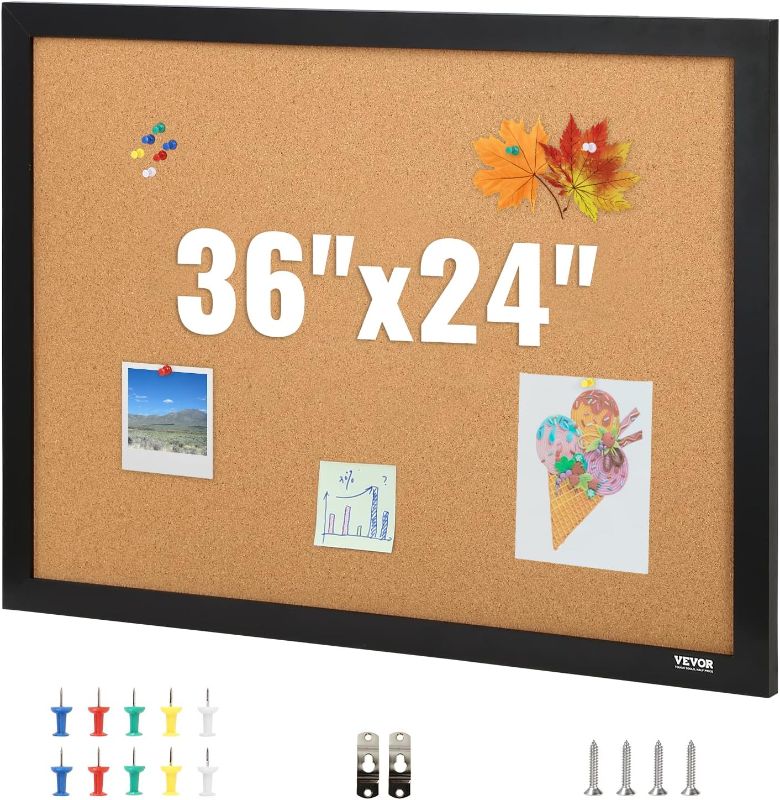 Photo 1 of VEVOR Cork Board for Office, 36'' x 24'' Bulletin Board for Wall, Vision Board Push Pin Board with Framed for Office Home and School
