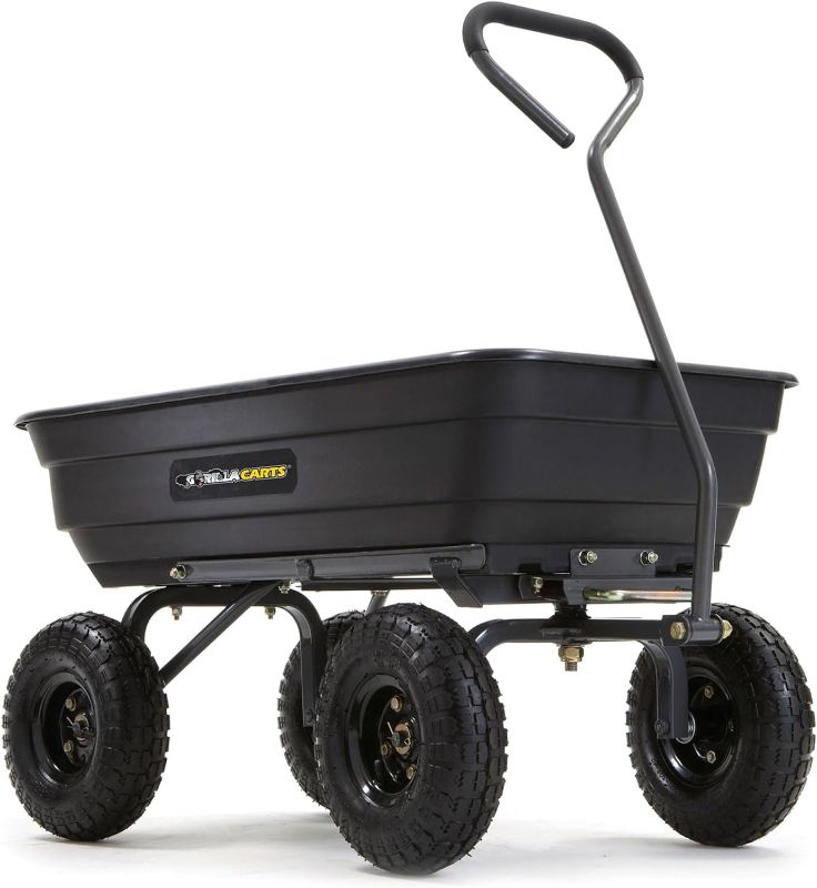 Photo 1 of *One of the tires will not inflate or hold air *Gorilla Carts Poly Garden Dump Cart with Easy to Assemble Steel Frame, Camping Beach Wagon w/Quick Release System, 600 Pound Capacity, & 10 Inch Tires 
