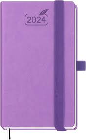 Photo 1 of Pocket 2024 Planner by BEZEND, Small Calendar for Purse 3.5" x 6", Daily Weekly and Monthly Agenda with Pen Holder, Vegan Leather Hard Cover - Lavender