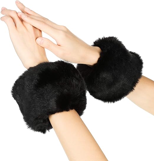 Photo 1 of Faux Fur Short Wrist Cuff Winter Wrist Cuff Warmers Fuzzy Wrist Cuff for Women Girls Favors
