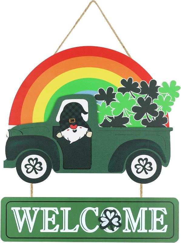 Photo 1 of 2 PACK St Patricks Day Decorations, DECSPAS Green Truck with Rainbow Hanging Welcome Sign St Patricks Day Door Decor for The Home, Shamrock Ornaments Saint Patricks Day Decorations for Front Door Porch Wall 