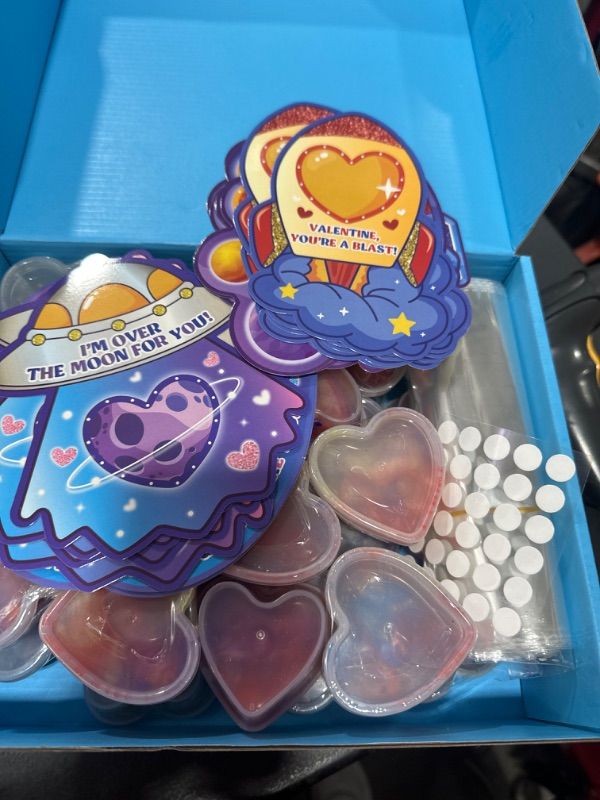 Photo 2 of 30 Pack Galaxy Slime Hearts, Valentines Day Gifts Cards for Kids Classroom Exchange Prize, Valentine's Party Favors for Boys Girls, Valentine's Greeting Cards, Valentine Exchange Gifts