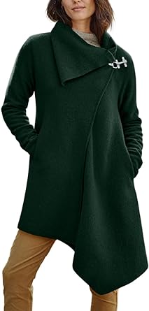 Photo 2 of Chahuapy Women's Lapel Wool Coat Asymmetrical Long Sleeve Winter Trench Jackets